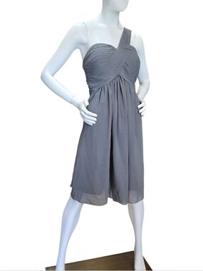 🏷️ NWT  - JJs House One-Shoulder Chiffon Gray Cocktail Bridesmaid Dress Sz 16